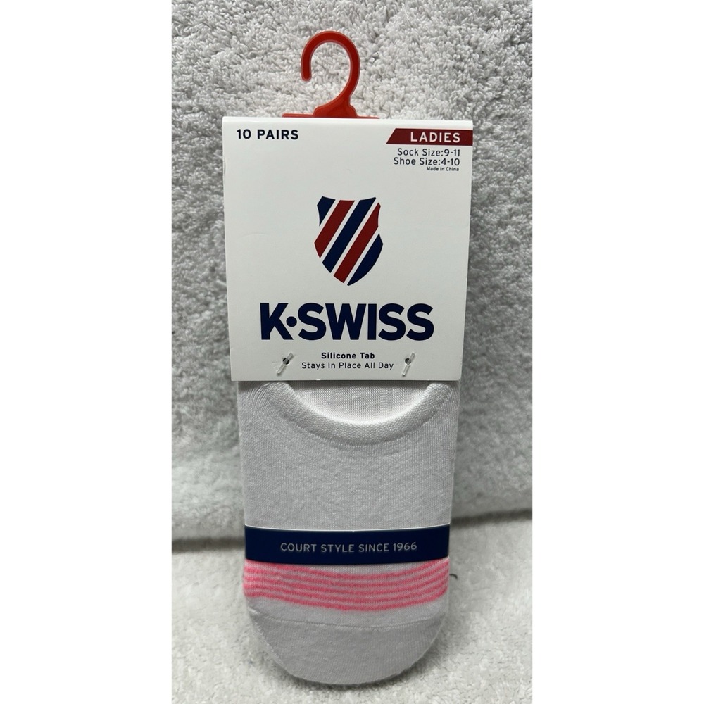 K Swiss Womens Size 9-11 10 Pairs Silicone Tab Stays In Place All Day Socks (U6)